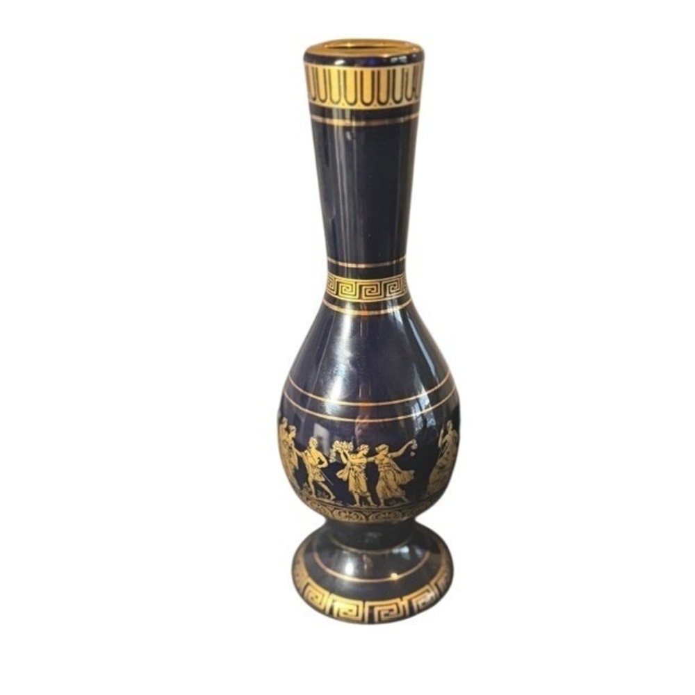 Spyropoulos‎ Greece 24K Gold Plated Cobalt Blue Floral Bud Vase